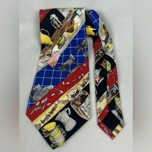 Nicole Miller Multicolor Coffee Cafe 100% Silk Graphic Men's Tie Vintage